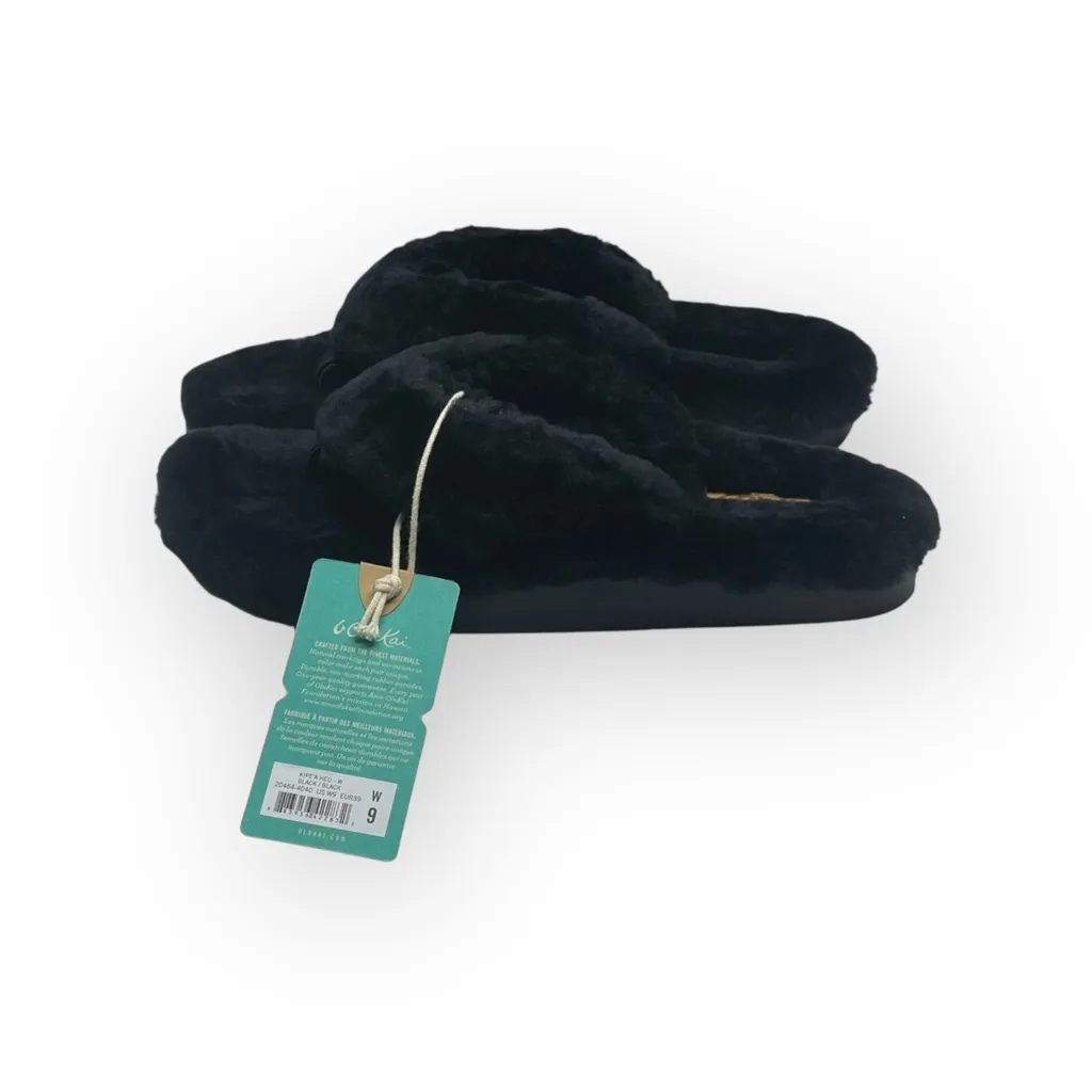 new Olukai ʊ Shearling Fur Outdoor Slipper Thong Sandals ʊ Black 9M ʊ in Box ʊ Size 9 - Image 11