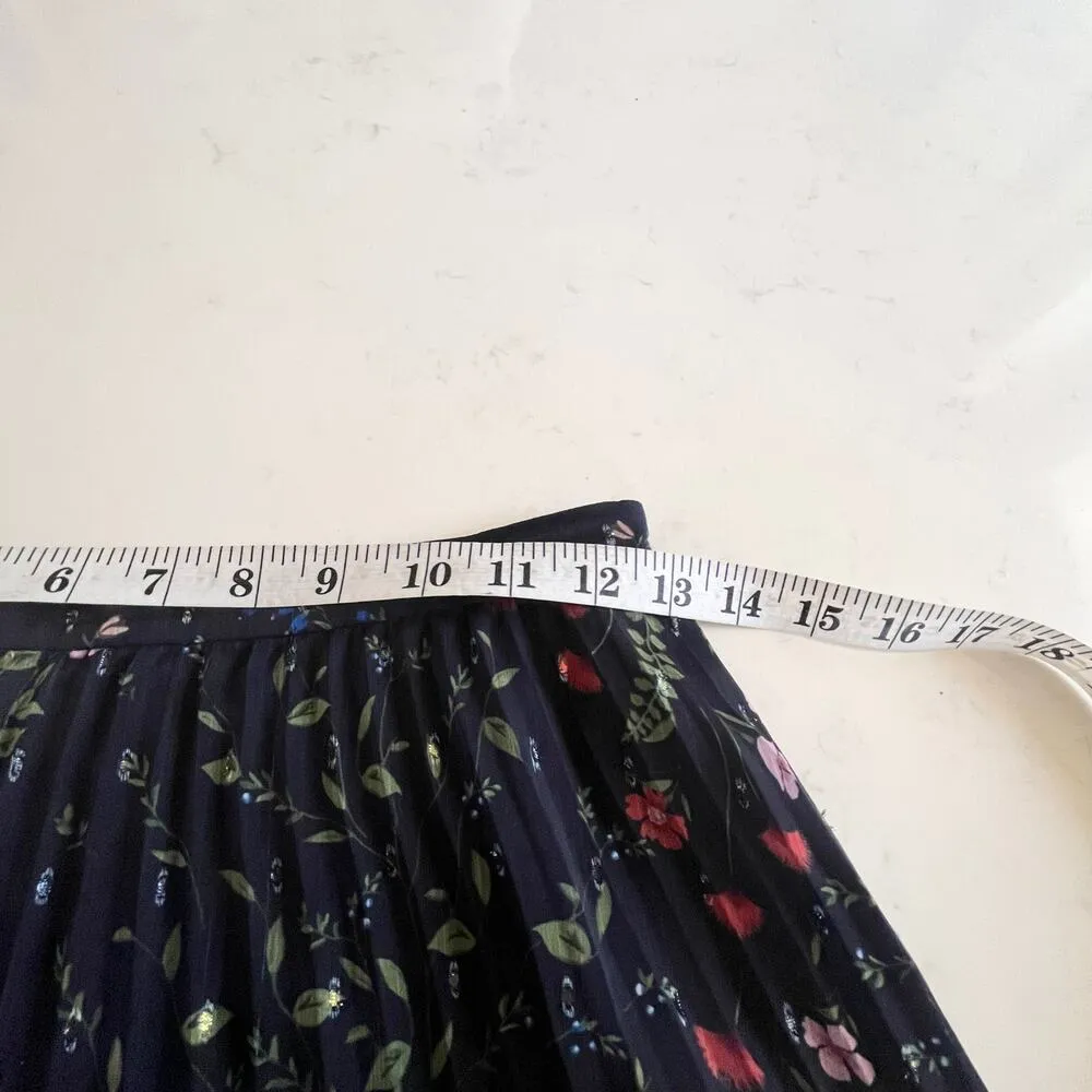 Joie Noora Midnight Navy Floral Print Pleated Asymmetric Midi Skirt Size 2 - Image 7