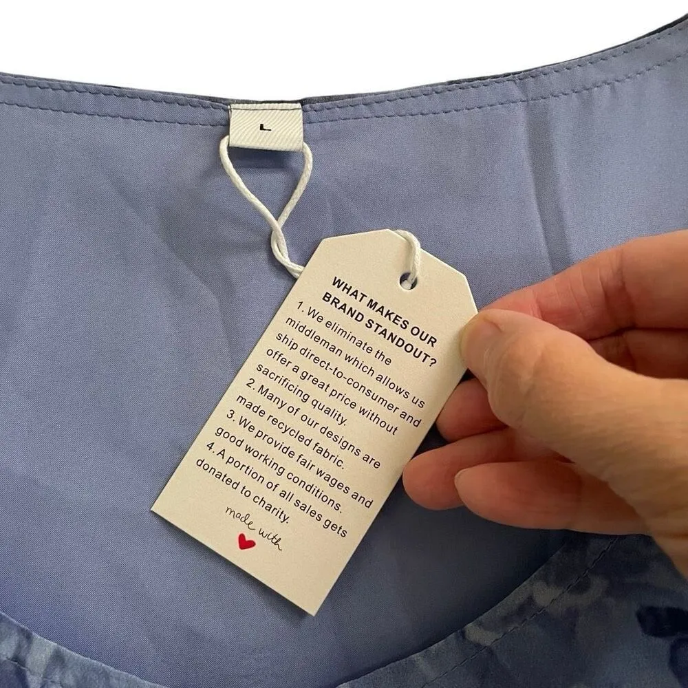 Unbranded fresh blue floral pullover dress women’s L asymmetrical round neck NEW Size L - Image 5