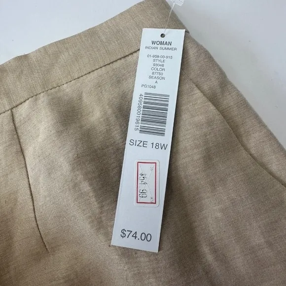 NWT Kate Hill‎ Linen Blend Pants Indian Summer Beige Cropped Trousers Womens 18W - Image 3