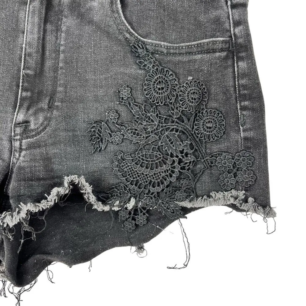 American Eagle Hi Rise Shortie Super Super Stretch X Black Crochet Detail Size 8 - Image 3