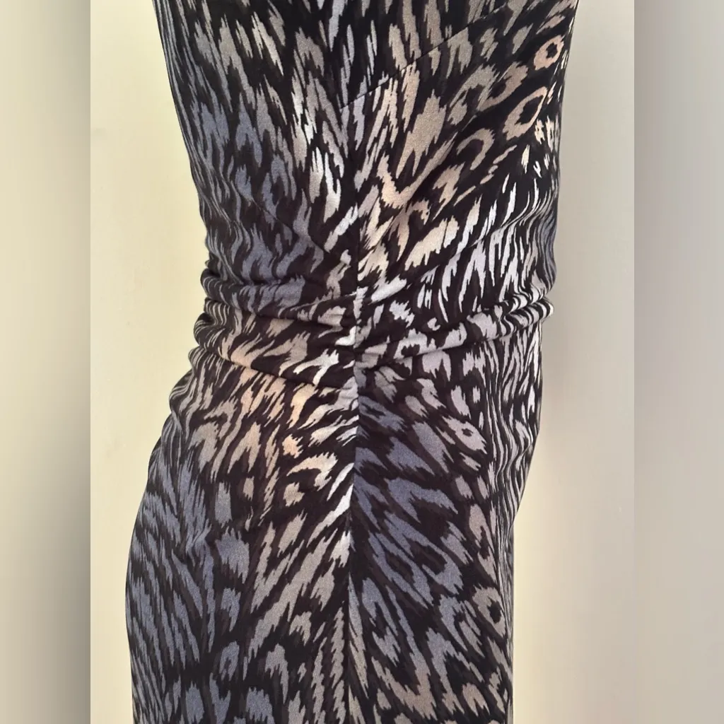 COLDWATER CREEK Black Gray Blue & Cream. Animal Print Dress 3/4th Sleeves Sz 8 - Image 10