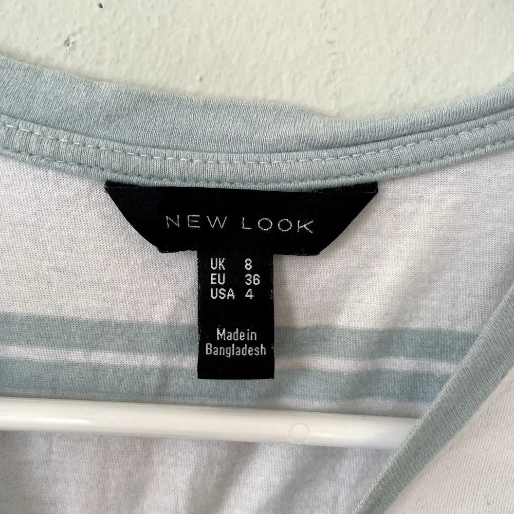 New Look white blue striped short sleeved cropped summer shirt women size 4 - Image 3