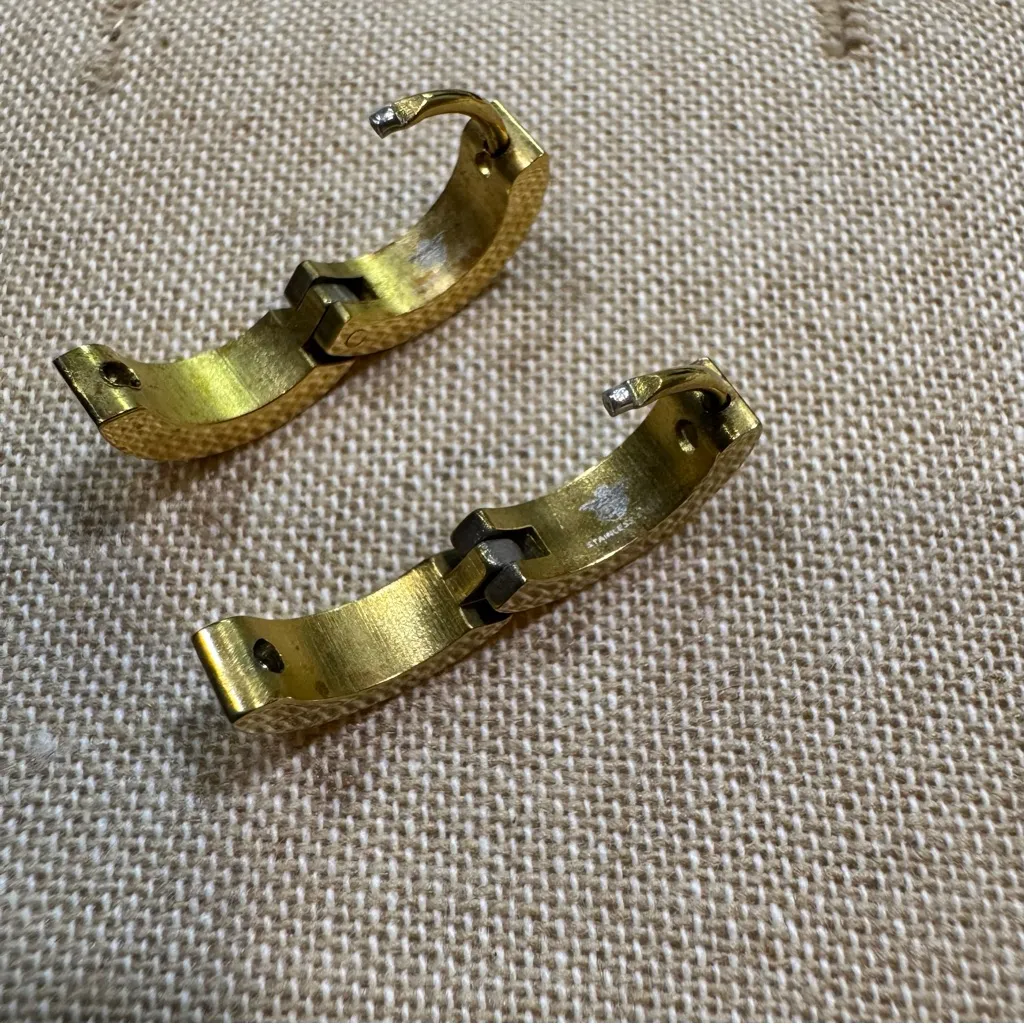 Stainless Steel 3 Stone Gold Tone Huggie Hoops - Image 10