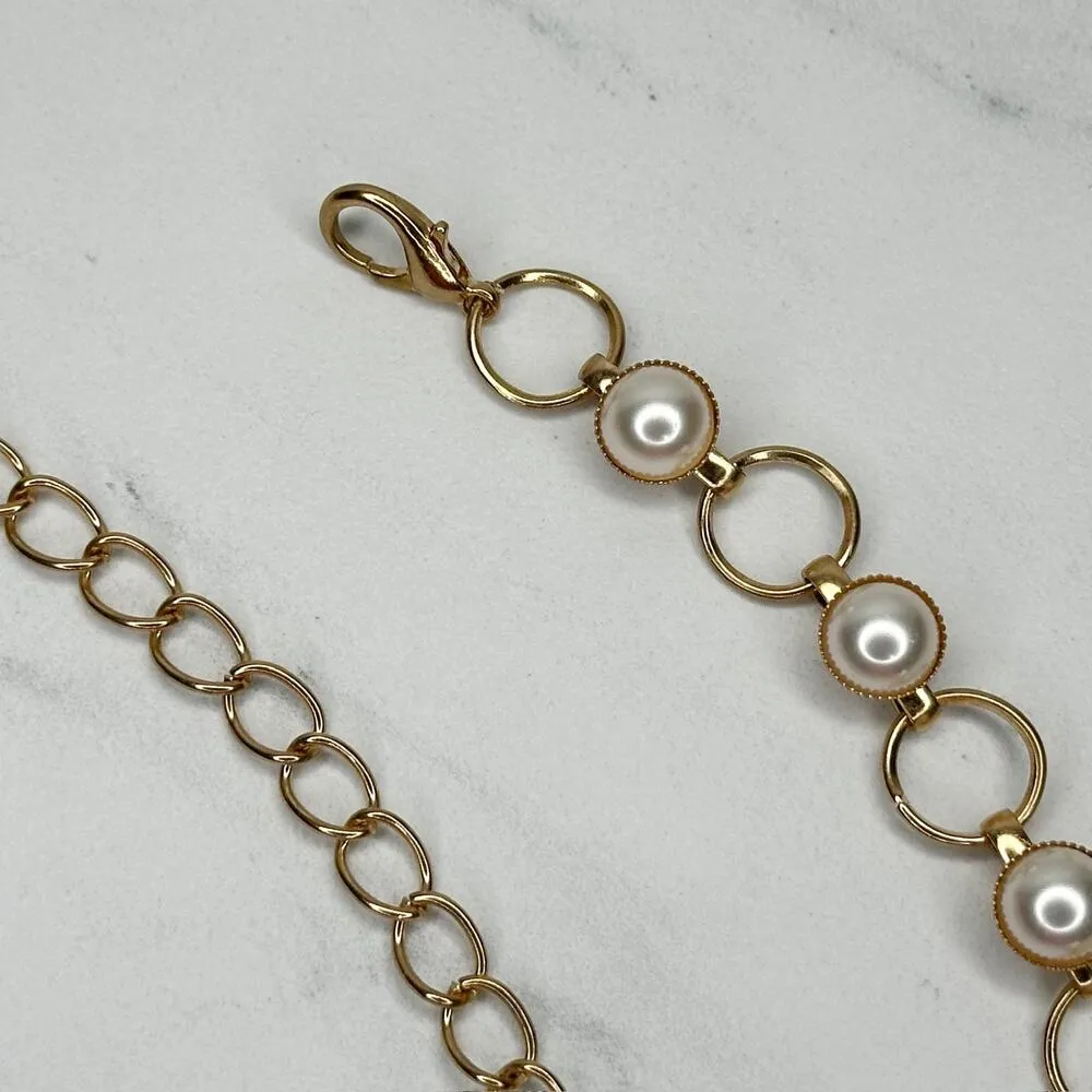 Faux Pearl Gold Tone Chain Link Belt Y2K Festival One Size (OS) ✨ - Image 3