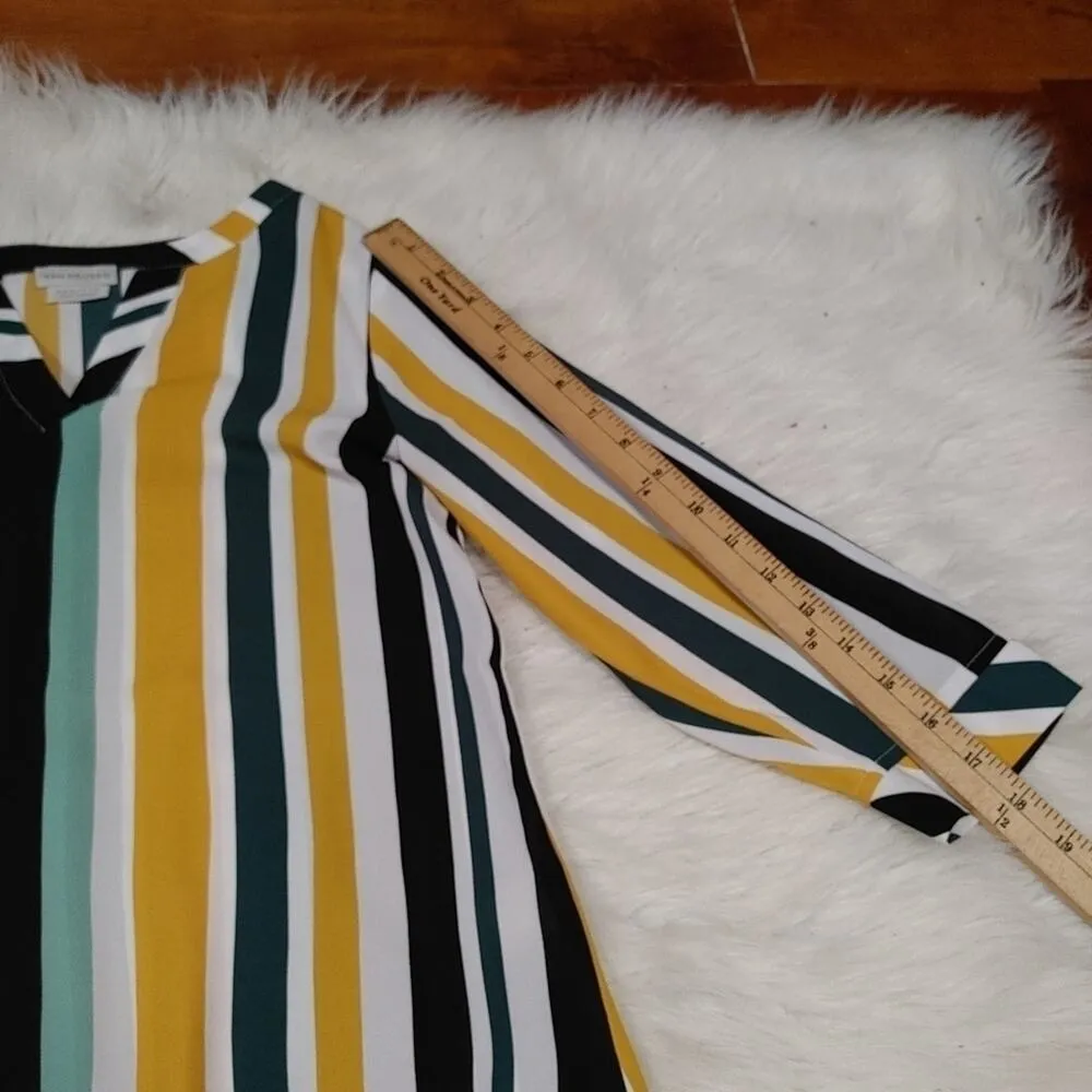 Van Heusen Size XXS Extra Extra Small Pin Stripe Green Gold Long Sleeve Blouse - Image 5
