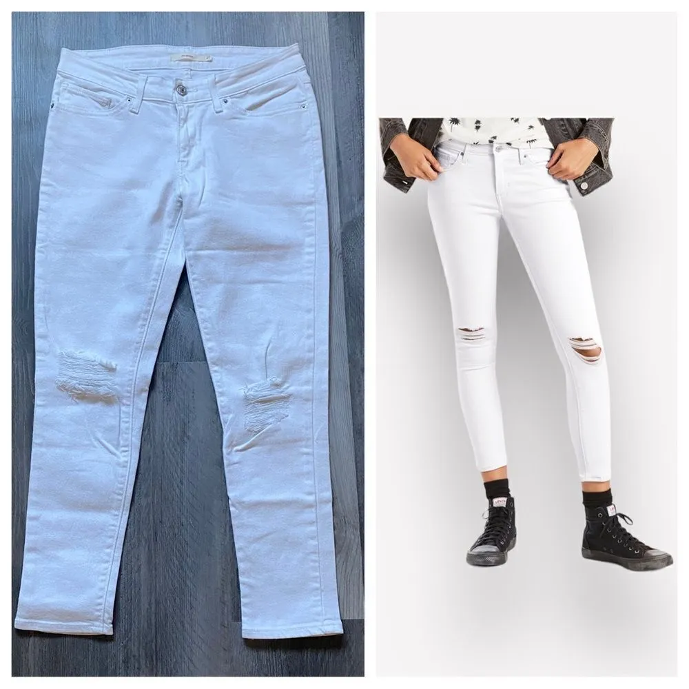 Levi’s 711 Skinny Jeans White Distressed Ripped Streetwear 27 Waist - Image 4