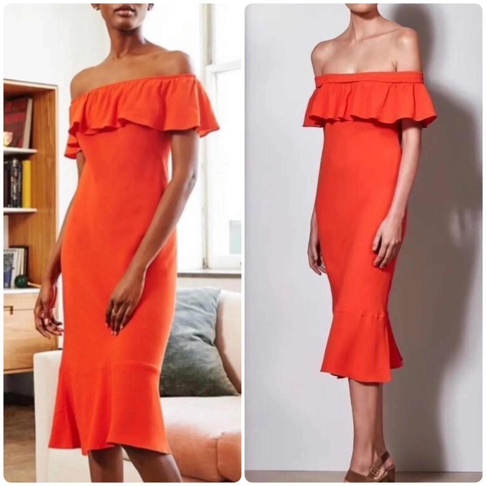 Veronica Beard Oleta Ruffled Off-the-Shoulder Dress Red - Image 2