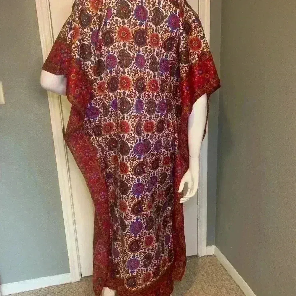 Unbranded Maxi Dress Plus Size Paisley Kaftan Long Wrap Cape/Dress. D3 Red - Image 7