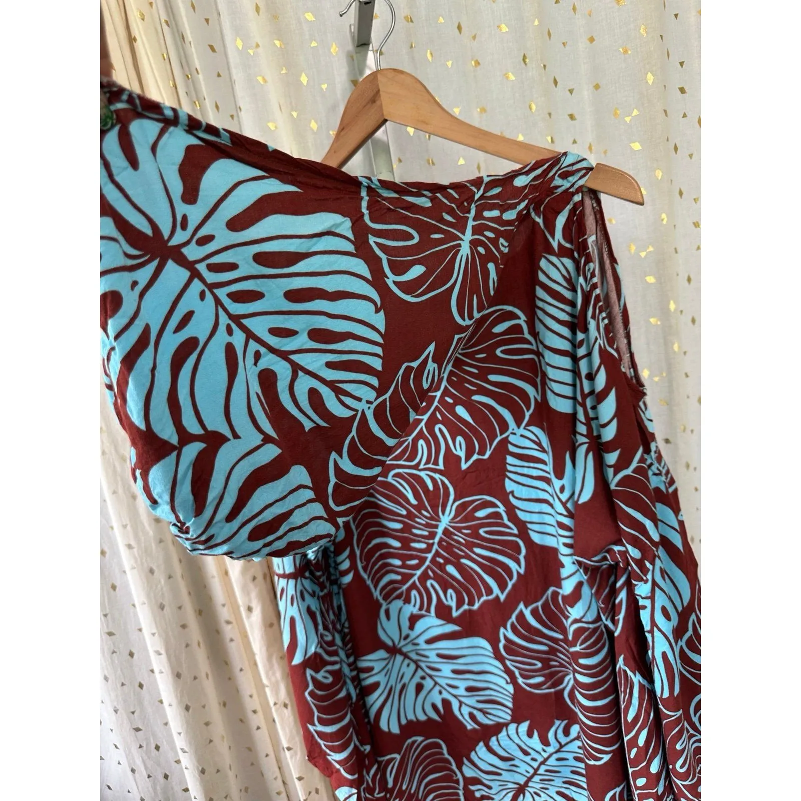 Unbranded Hawaiian Tropical Leaves Cutout Waterfall Sleeves Hoodie Tunic Top XL Brown - Image 5