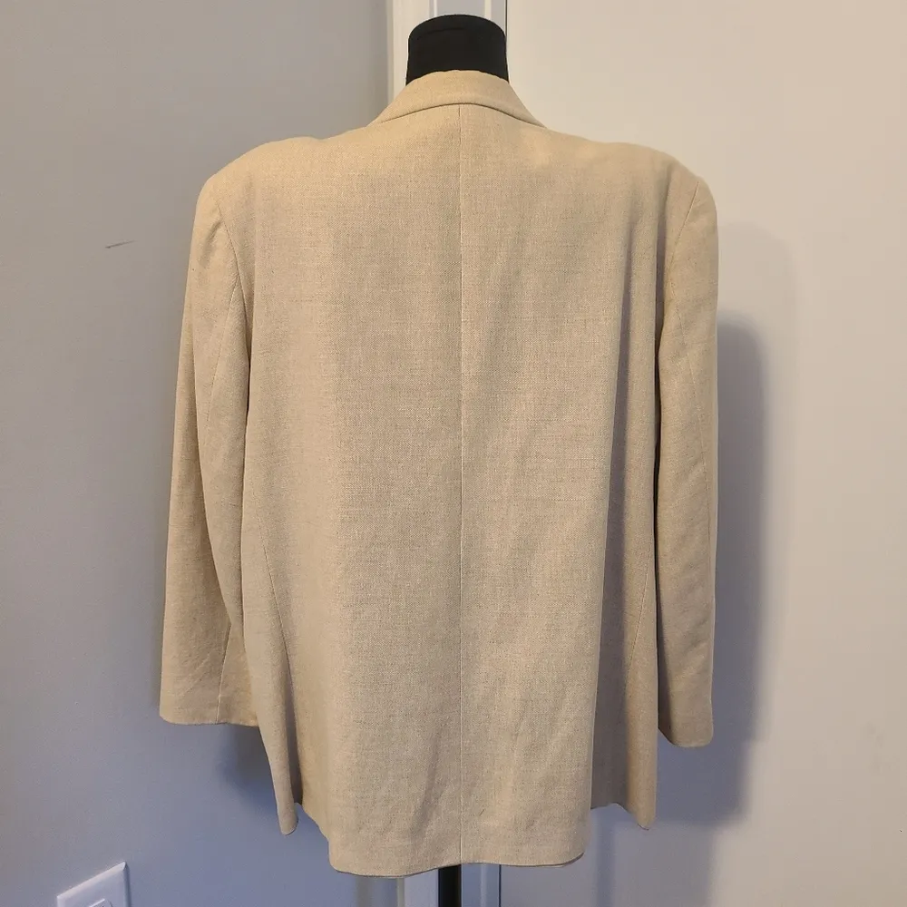 LL Bean Women's Blazer Size 20 Petite Vintage Linen Cotton Blend Tan Khaki - Image 3