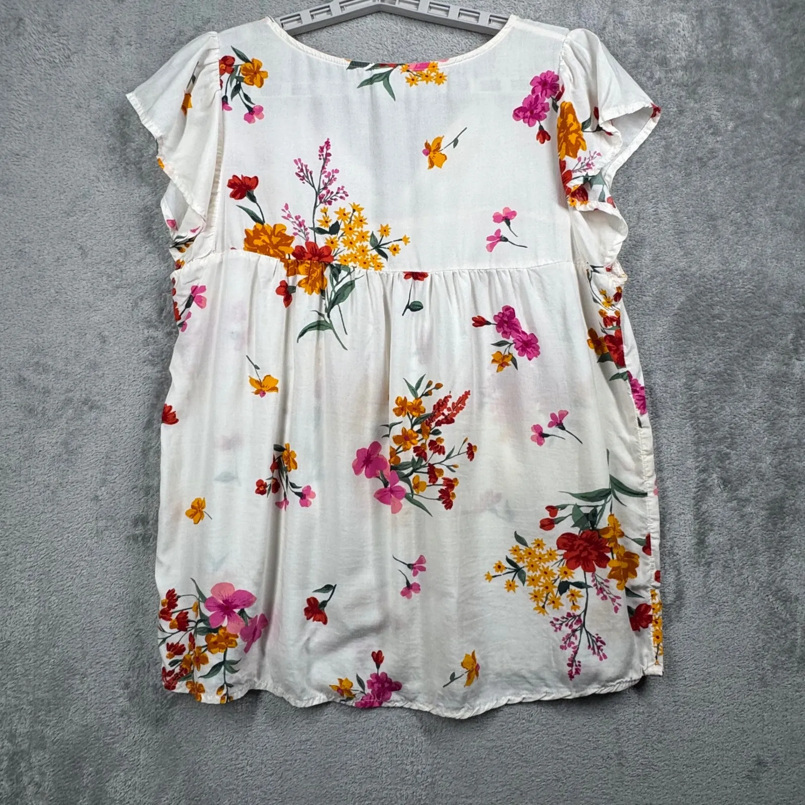 Old Navy Blouse M Modal Floral Tassel White Red Yellow Boho Summer Peasant Top - Image 3