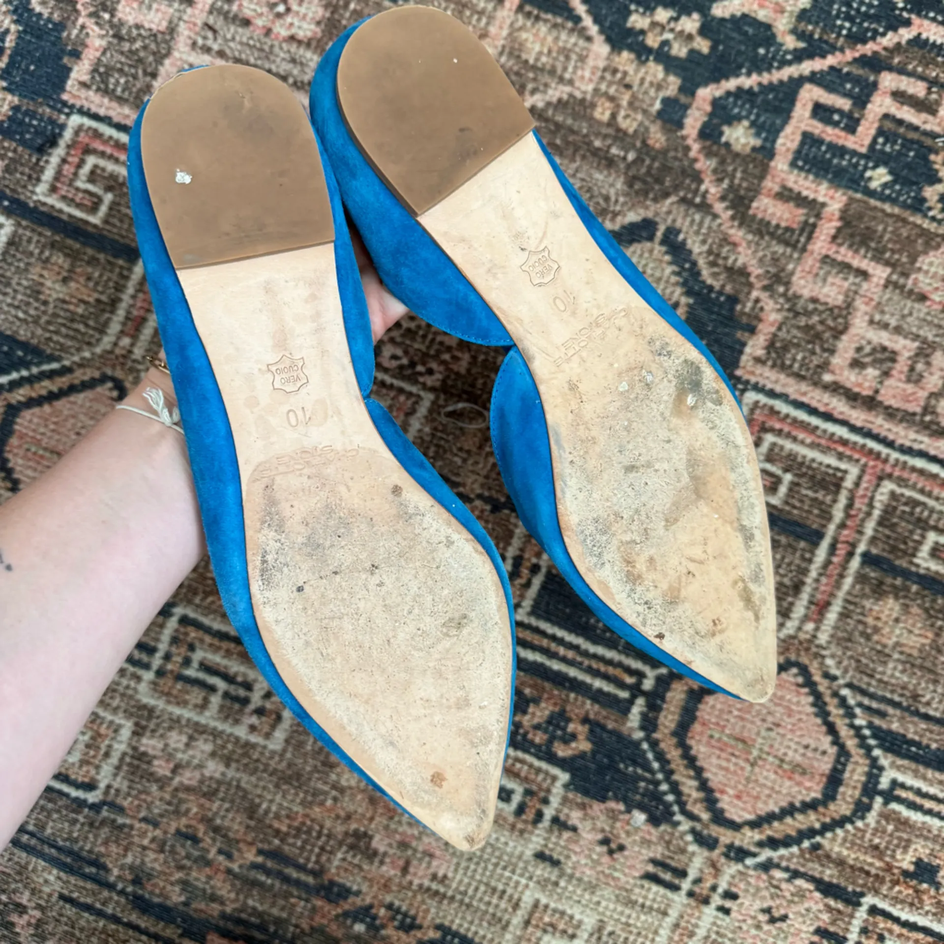 Charlotte Stone Reese D'Orsay Bright Blue Suede Flats 10 - Image 5