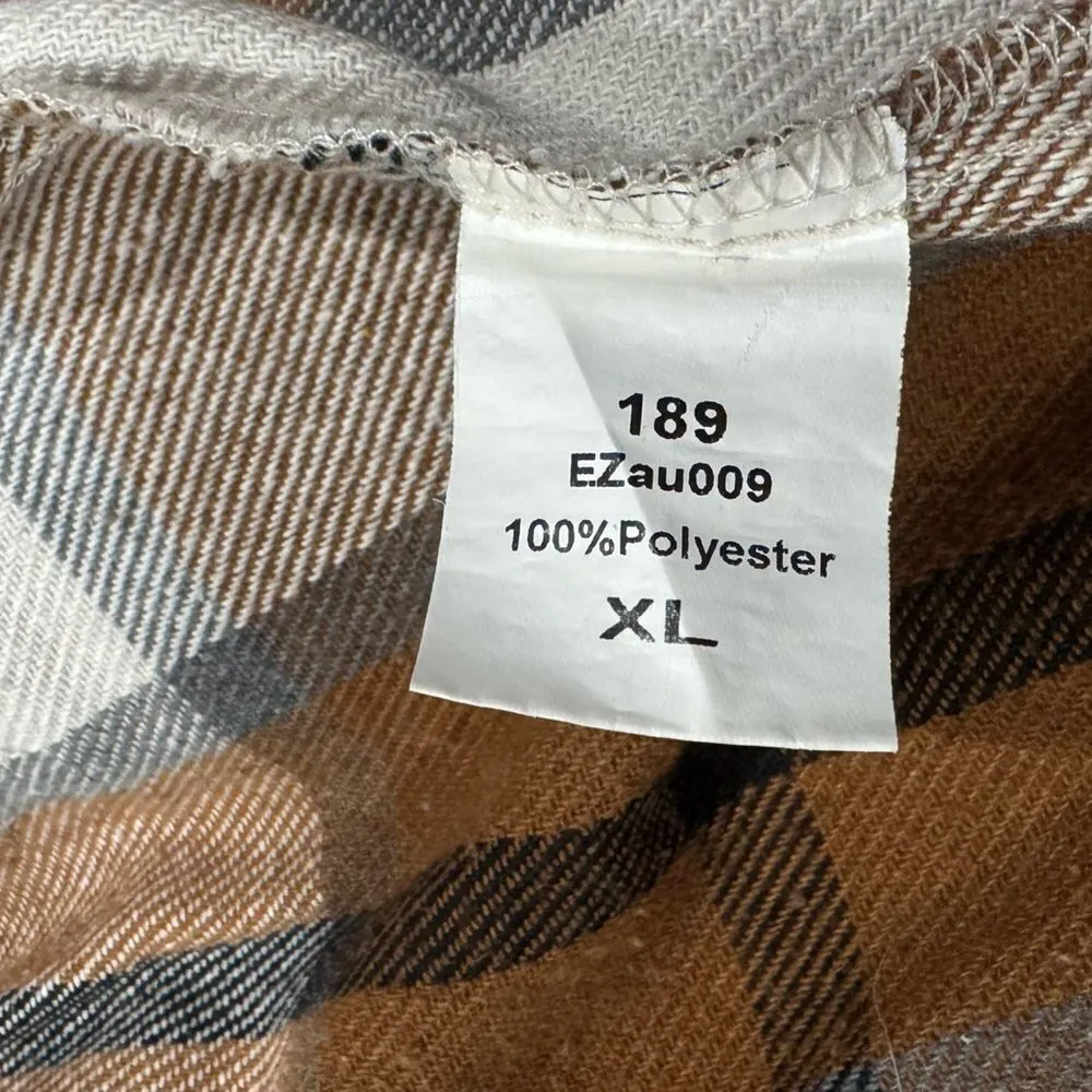 Automet Flannel Plaid Button Down Long Sleeve Jacket Shacket Women's XL Tan - Image 3