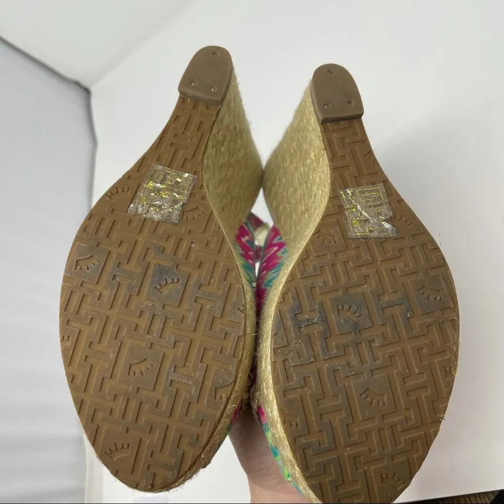 Elaine Turner Harper Batik Print Wedge Sandals Pink and Green Size 6.5 - Image 7