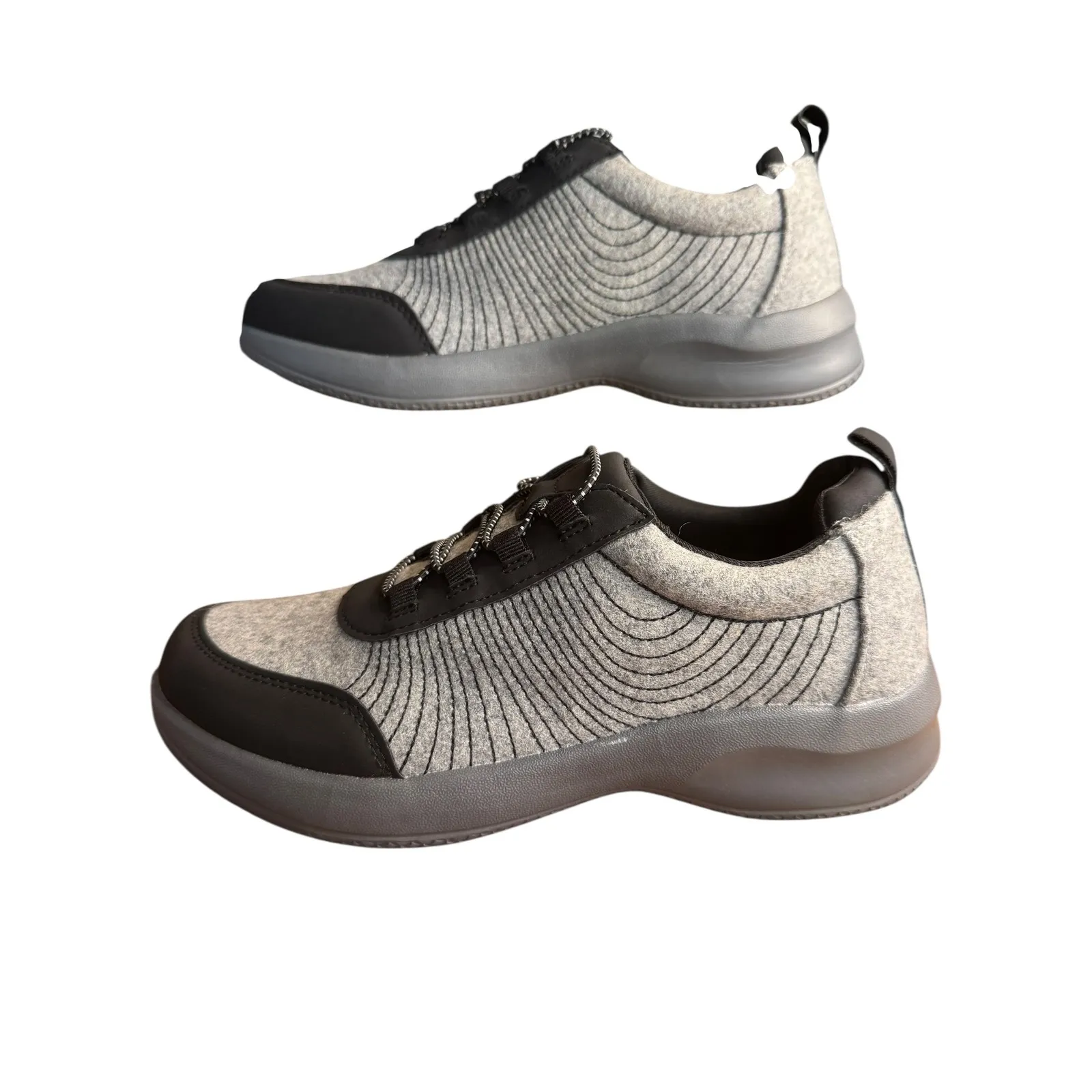 Comfortview Athletic Knit Sneaker Wanita 7M Grey Black Lace Up Wool Fabric Upper - Image 6