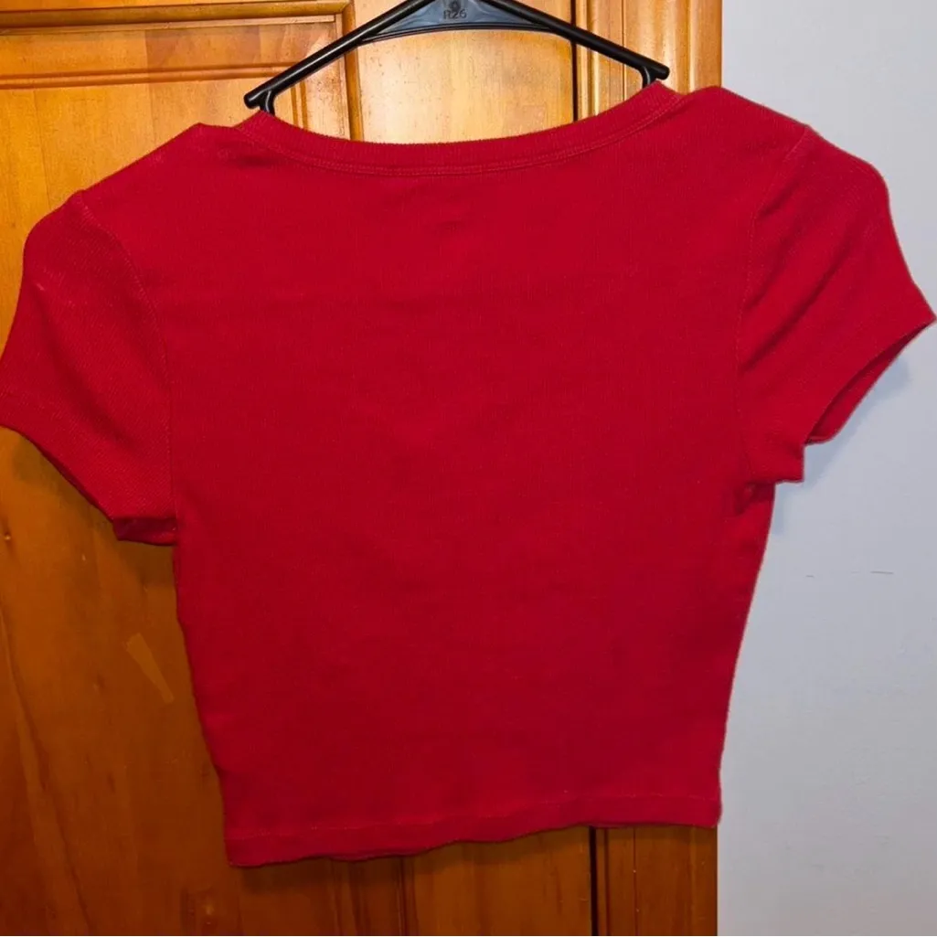 Tilly's Red Crop Top with Button Detail - Image 2