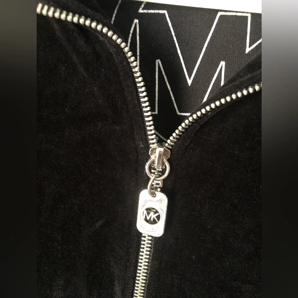 Michael Kors Black Soft Velour Spread Collar zip up Jacket women size L yoga - Image 4