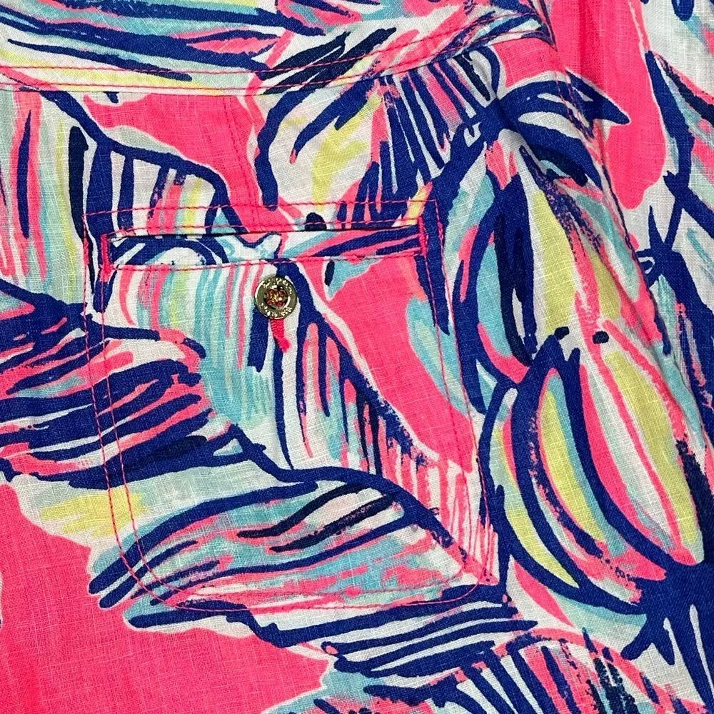 Galley Linen Pants Tiki Pink Cabana Crazed Linen Size 4 - Image 5