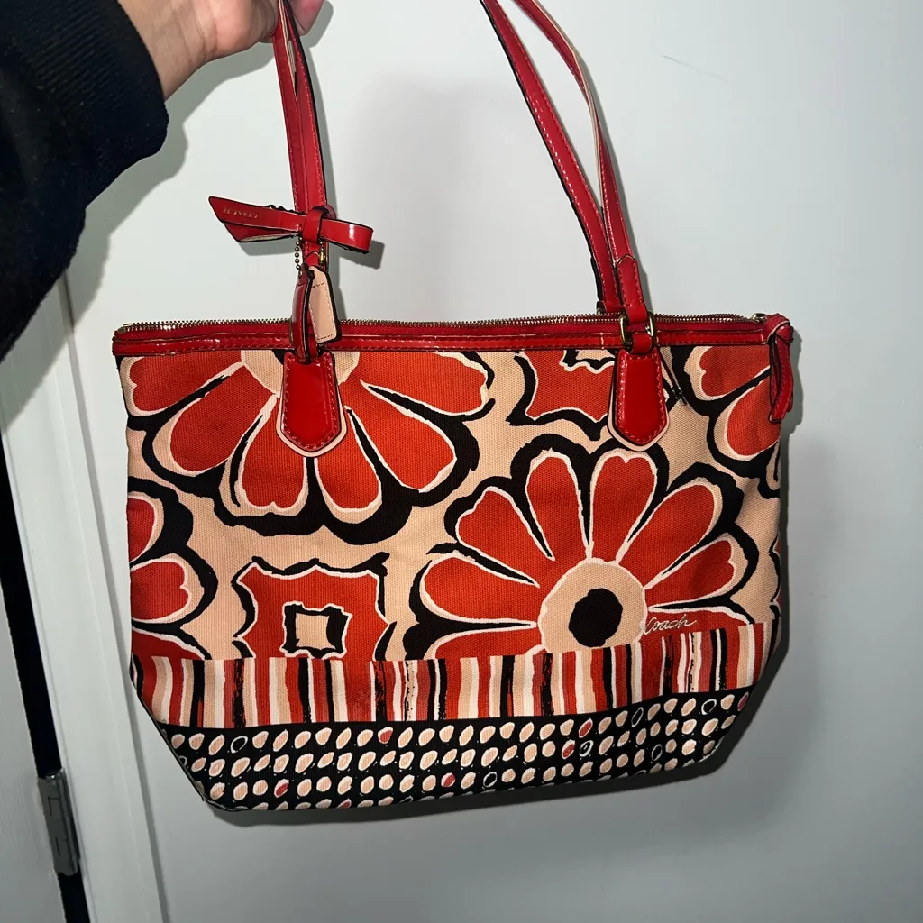 Coach Poppy Orange/Red/Black Floral Satchel/Tote Purse Bag - Image 2