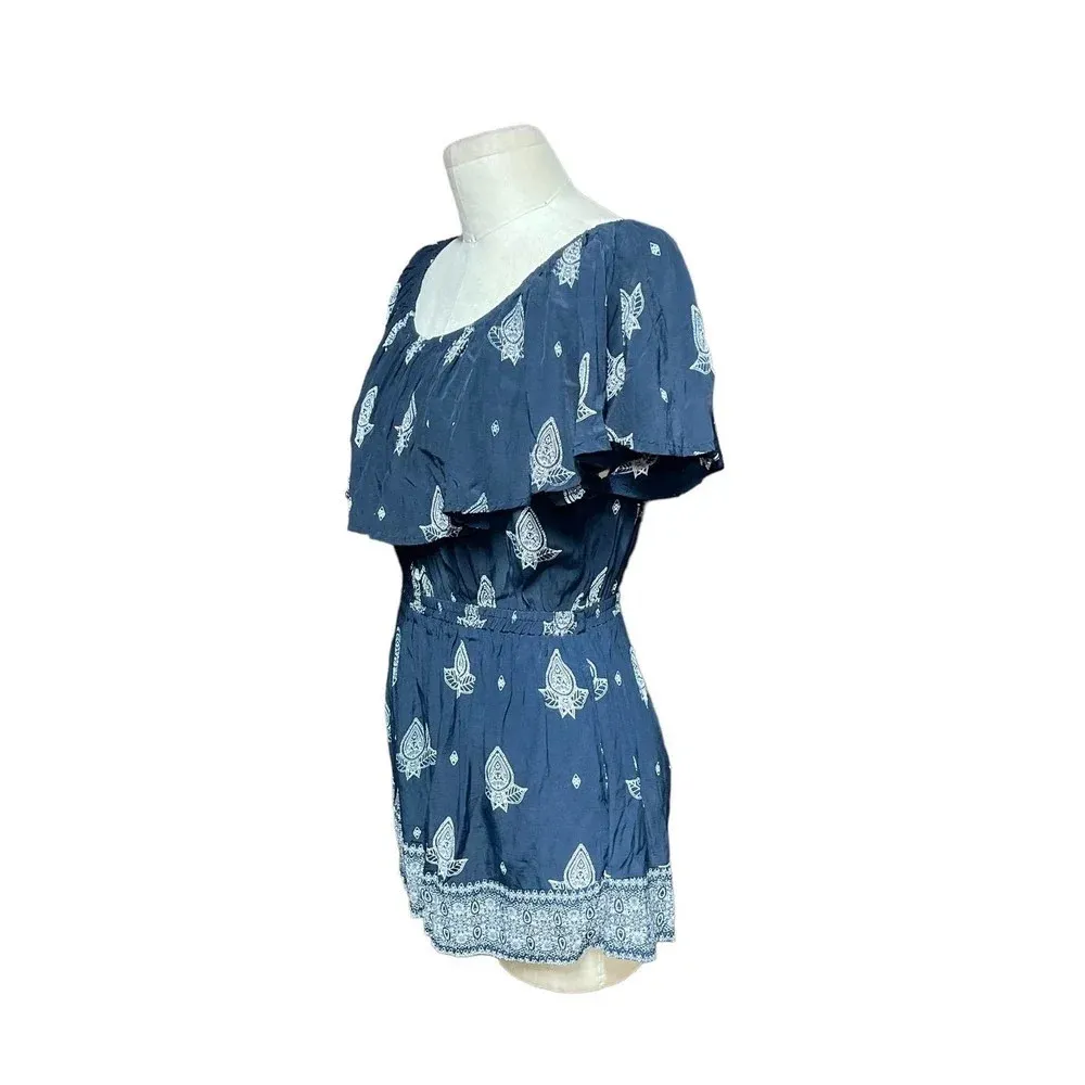 Faithfull The Brand Lane Off The Shoulder‎ Romper Navy Blue Paisley Size US 6 - Image 6
