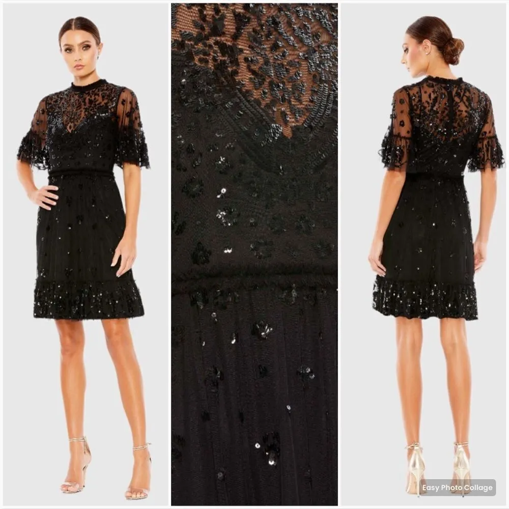 MAC DUGGAL 9143 Womens Black Embellished Illusion High Neck Mini Dress - Image 2