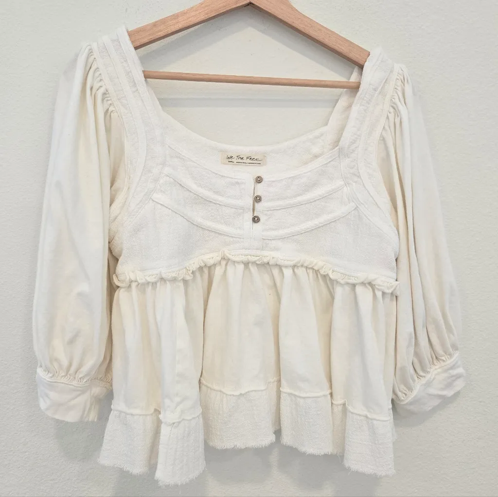 Free People  Shelly Boho Cottagecore Top Size Small - Image 2