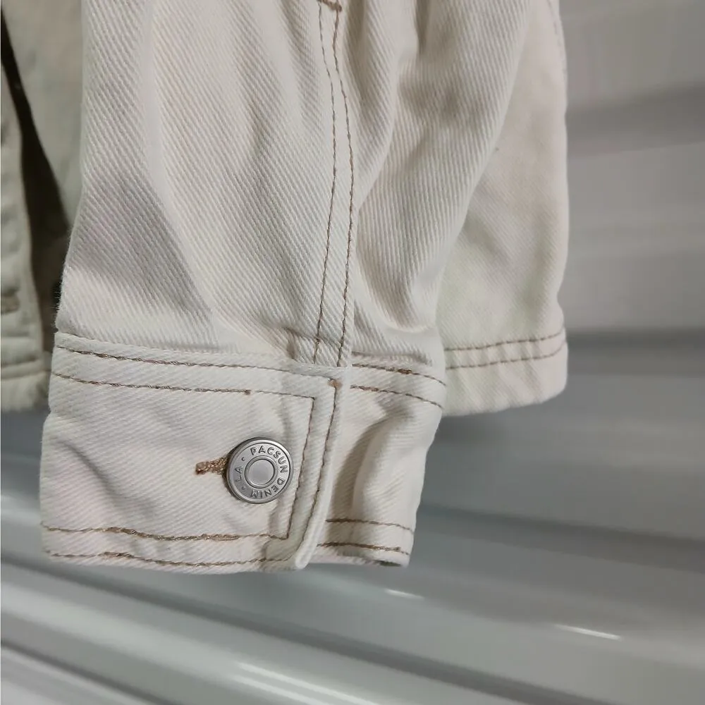 Y2K Pacsun Denim Jeans Jacket Women's XS Beige Button Front Outdoors Gorpcore - Image 7