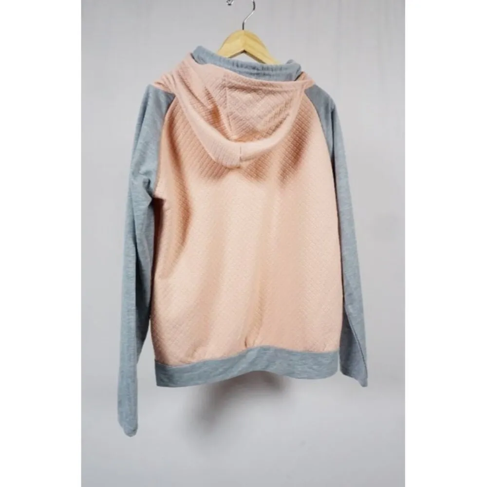 FAITH Women Medium Pink Gray Double Hooded Raglan Sleeve Cotton Blend Sweatshirt - Image 5