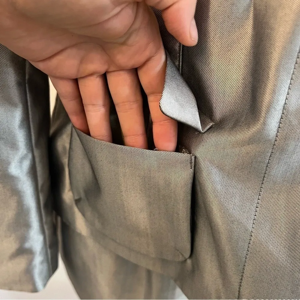 Vintage RARE Calvin Klein Silver Metallic Blazer Skirt Set 2 Piece Career Sz 4 - Image 9