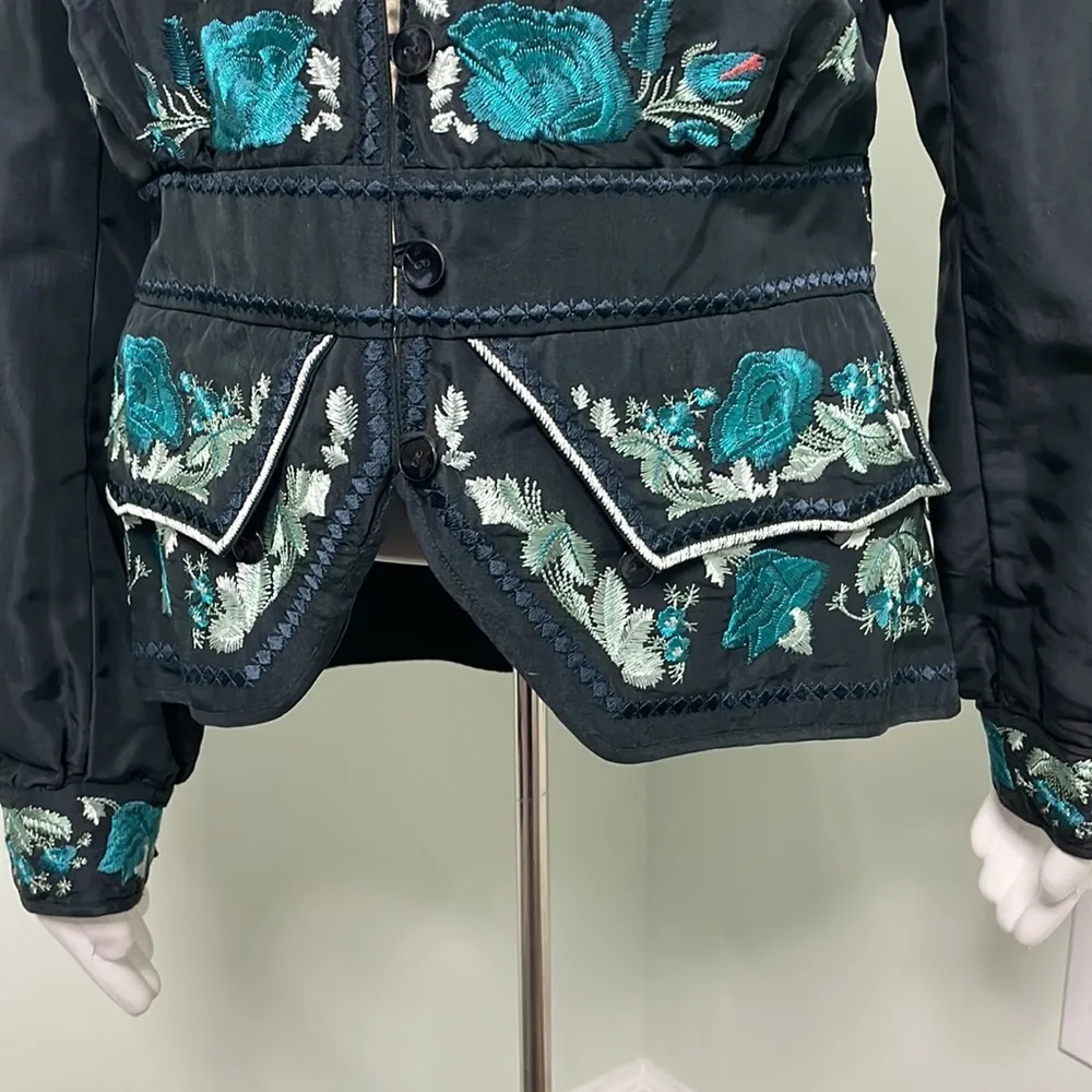 NOA NOA Turn back silk embroidered floral medium blazer jacket NEW Blue - Image 3