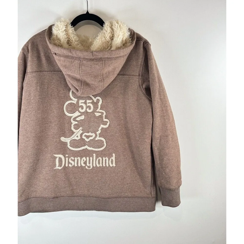 Disney Parks Women Hoodie Brown Disneyland Mickey Mouse 55 Full Zip Lined Fur XL - Image 7