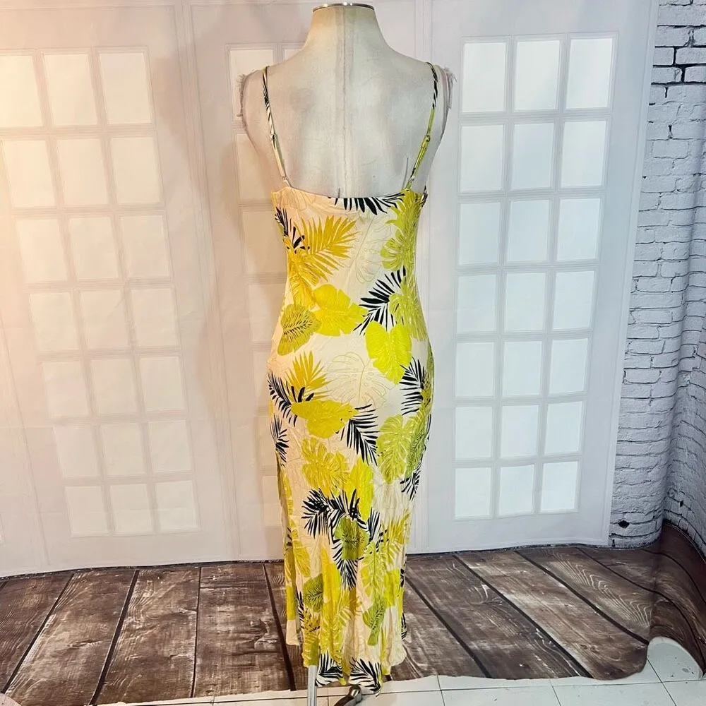 VICI yellow floral midi slip sundress with draped neckline size small - Image 5