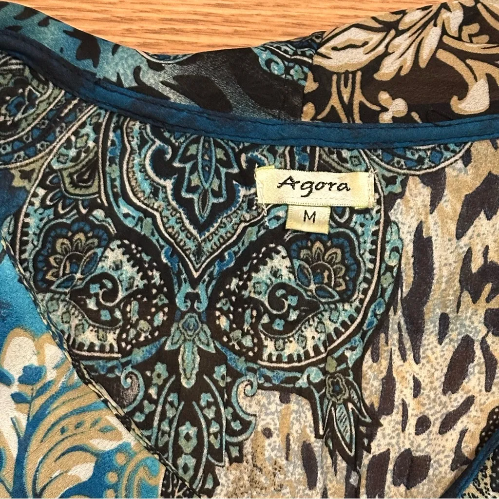 Agora Deep Teal Blue Ruffled Bell Sleeve Blouse Size M - Image 8