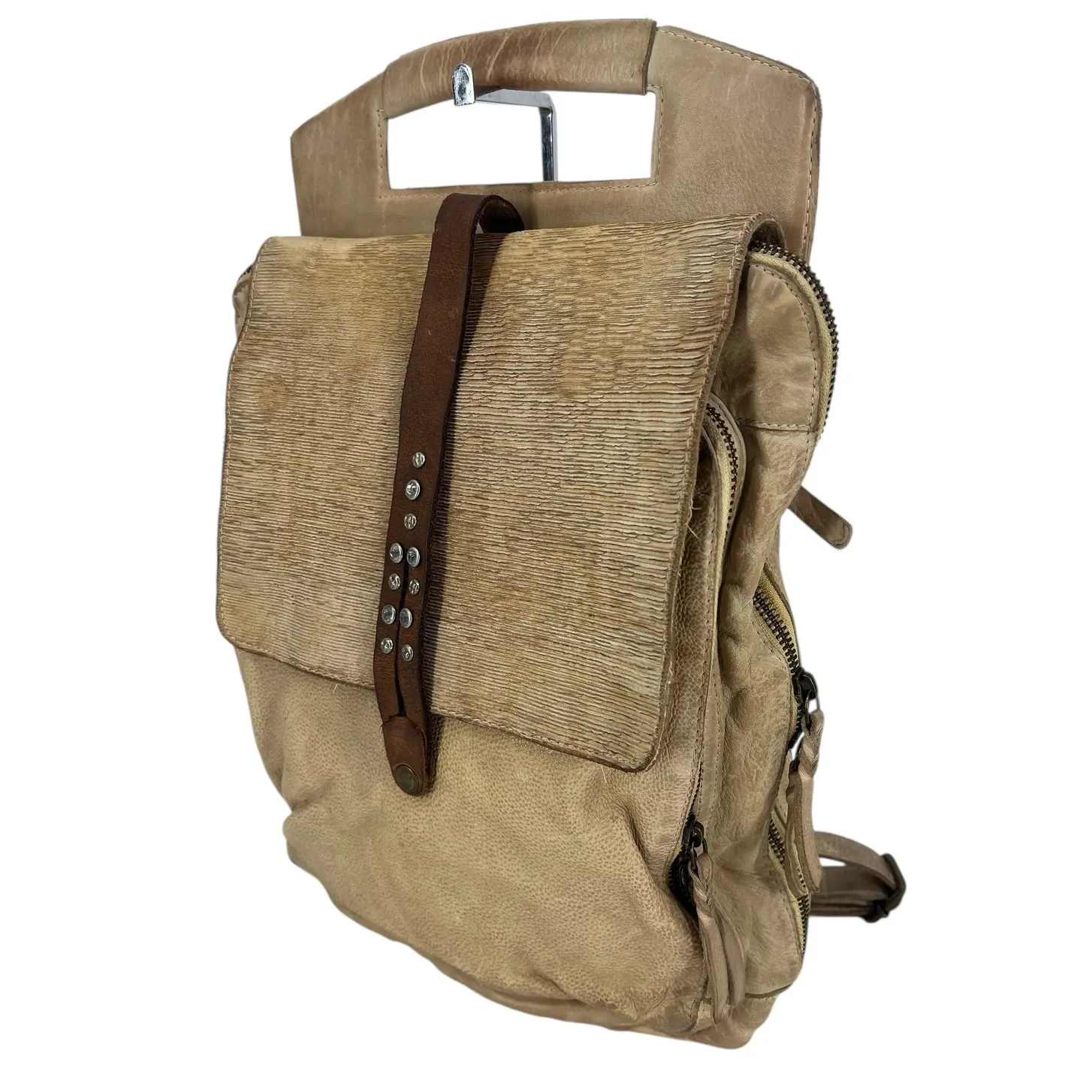 Studio Caleidoscope Gatti Leather Stud Embellished Backpack in Beige Brown - Image 8