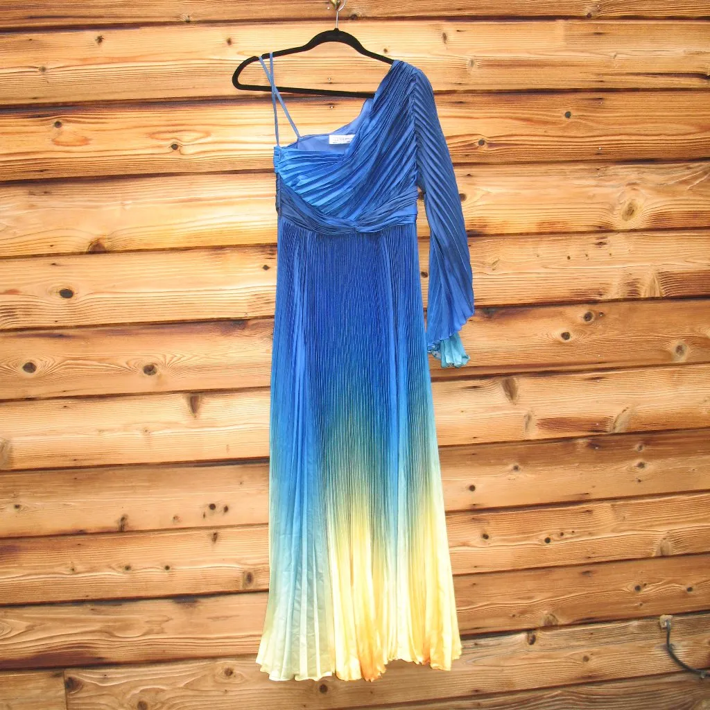 MAC DUGGAL 49903 Blue Ombre Pleated Charmeuse One-Shoulder Gown Dress 6 FLAWS - Image 7