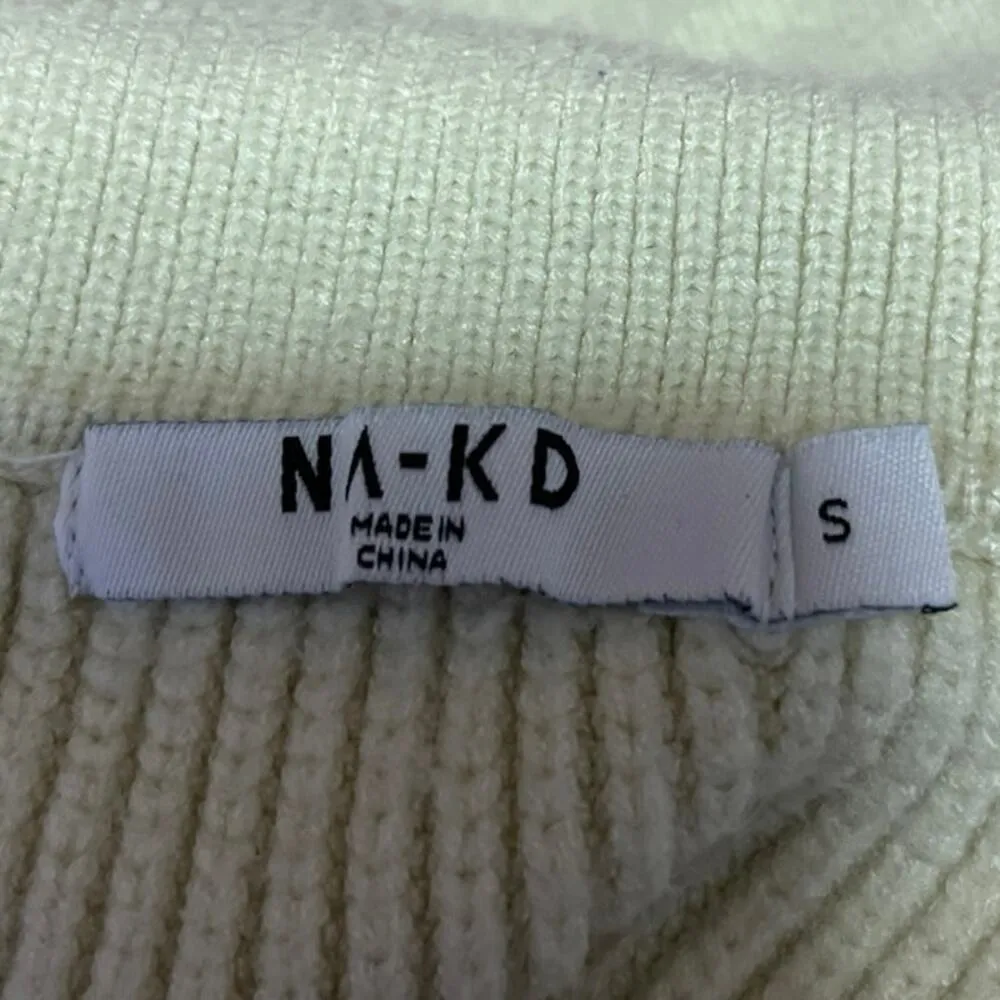 NA-KD Women's Yellow Ribbed Knit Collared Balloon Long Sleeve Sweater Top Size S - Image 3