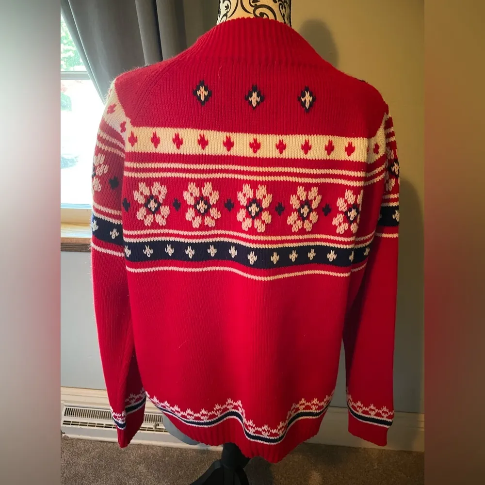 VTG 70s Fair Isle JC Penney Sweater, Size XL Acrylic Red, White & Navy Blue Red - Image 2