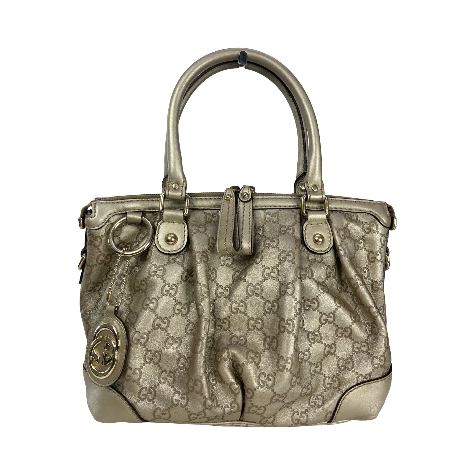 GUCCI Gold Metallic Leather GG Sukey Satchel Shoulder Crossbody Made In Italy - Image 11