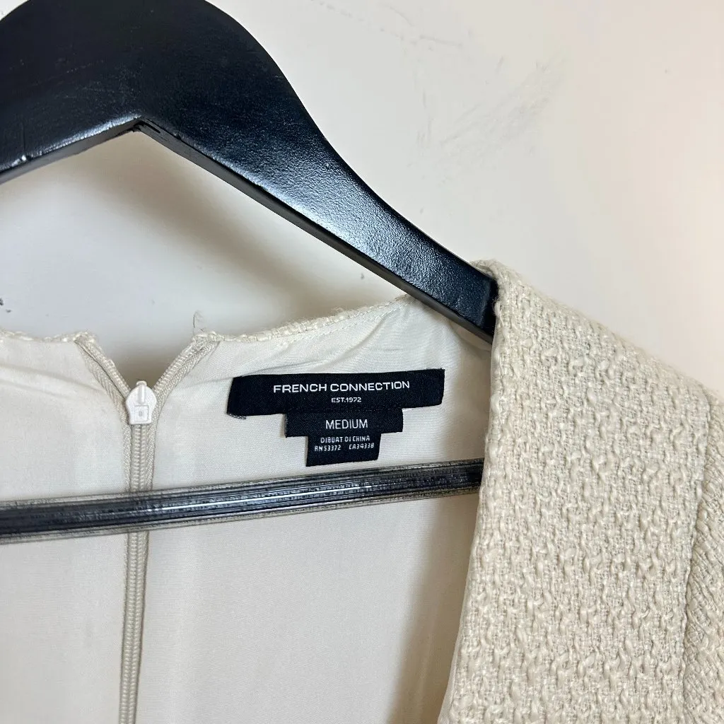 FRENCH CONNECTION Velvet Bow Short Sleeve Bouclé Minidress in Cream/ Black - Image 6