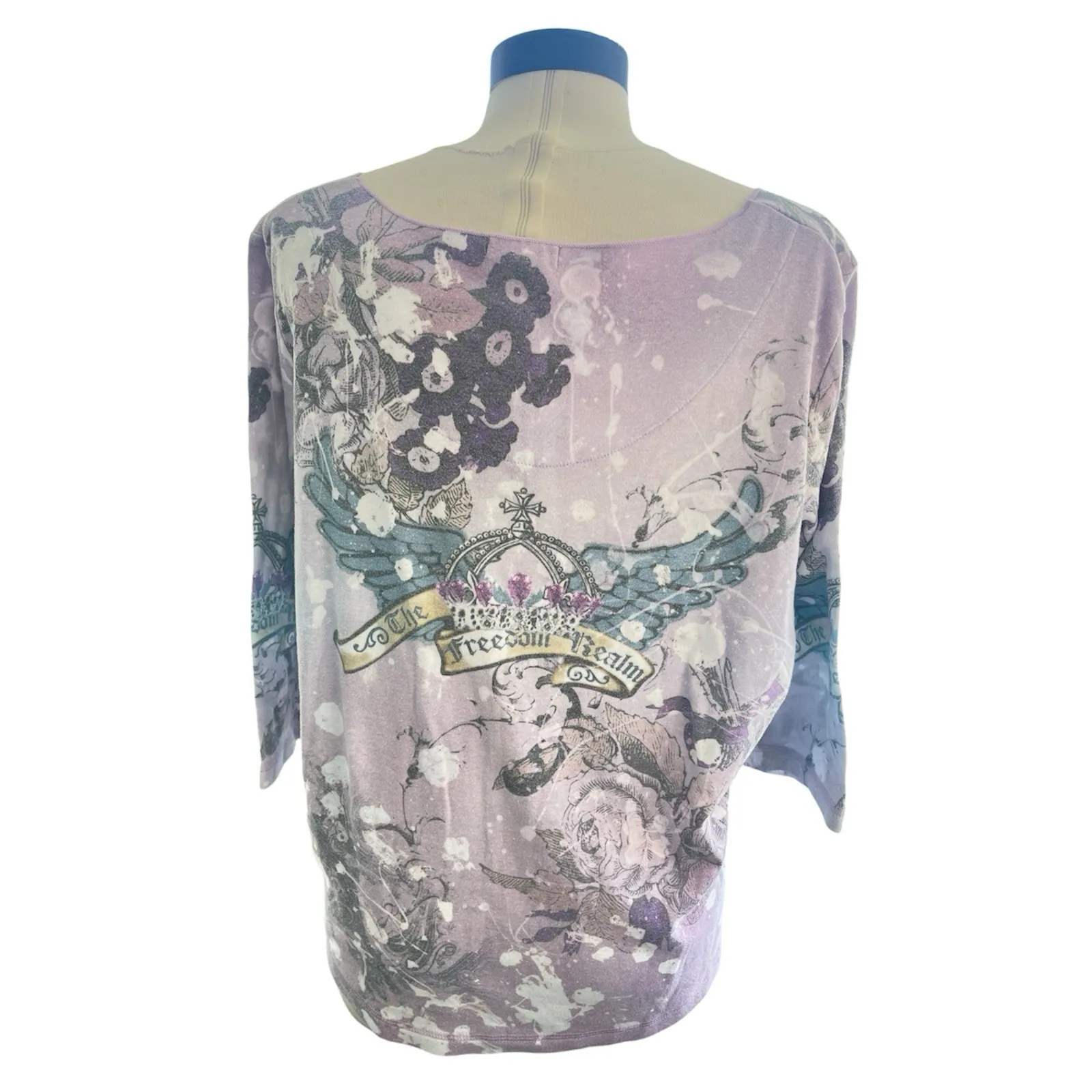 Y2K XCIT USA Freedom Realm Rhinestones Purple Top‎ 1X Vampire Diaries Ed Hardy - Image 2