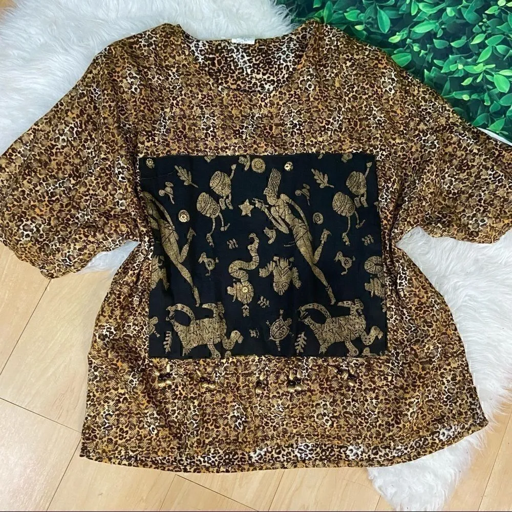 Animal print ethnic style top XL Black - Image 2
