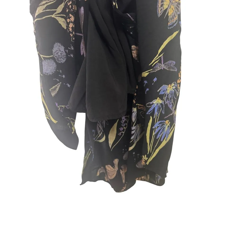 Kimchi blue Graziano floral button Down Summer Midi Black dress Rayon Small - Image 7