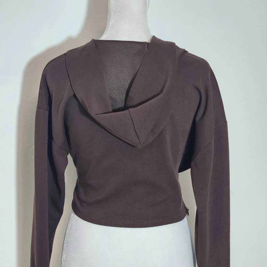 Cider Brown Cropped Fitted Hoodie Size Medium Brown Wrap Style Hoodie - Image 5
