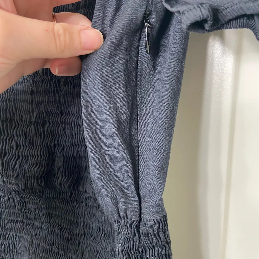 EUC ZARA women’s black puff sleeve‎ smocked elastic ruffle mini spring dress S - Image 4