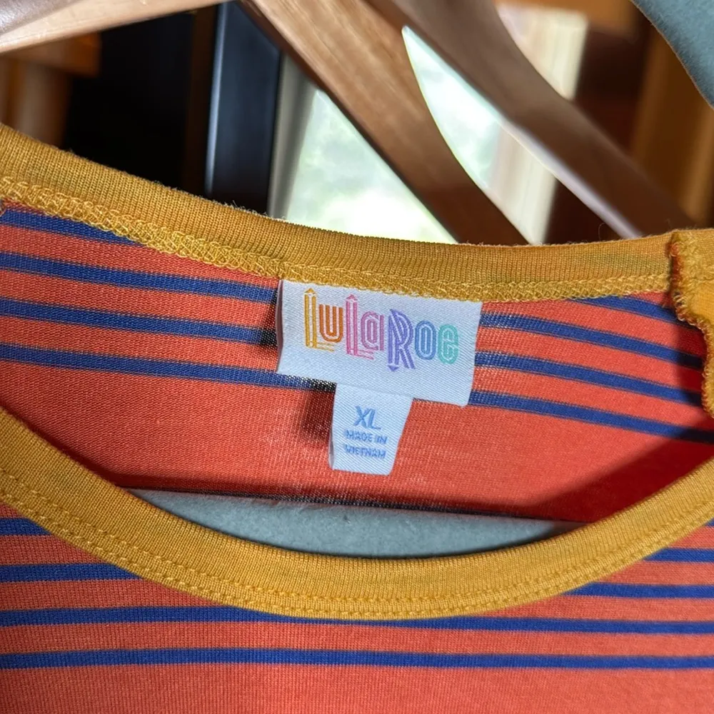 NWT Lularoe Randy Orange Blue Stripe w/ Goldenrod Yellow Sleeve Size XL - Image 2