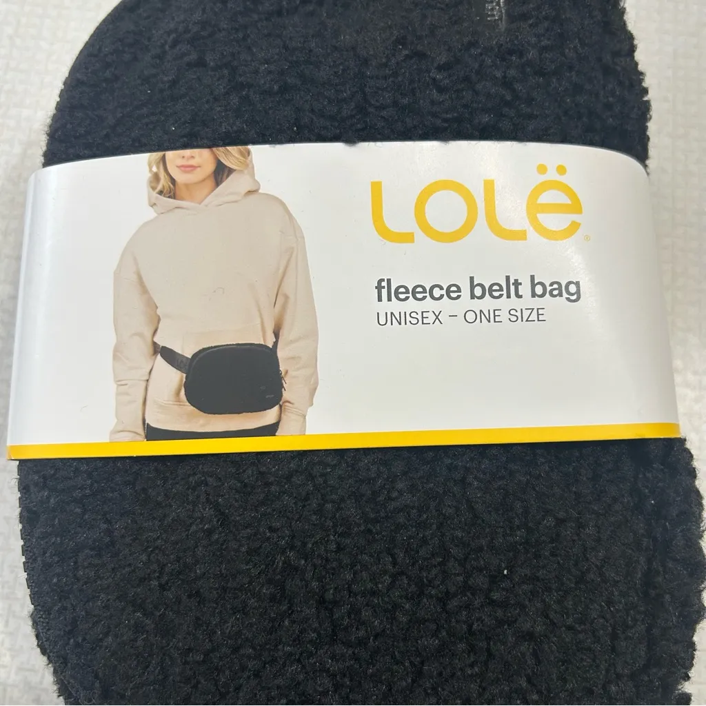 Lole Black Fleece Belt Bag 7.5” X  5.25” Crossbody, Fanny Pack, Zipper - Image 2