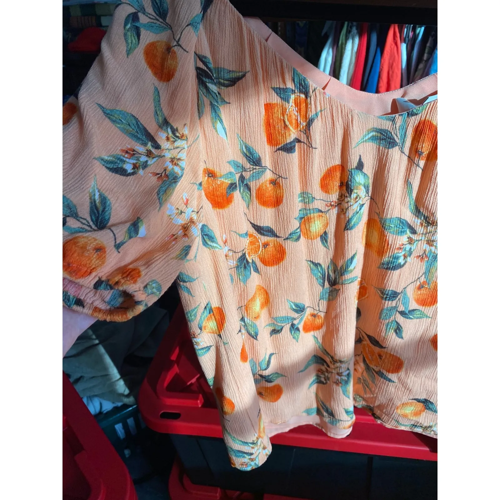 LOFT Floral Orange Fruit Blouse Short Sleeve Top Medium Work Chic Preppy Norm - Image 5