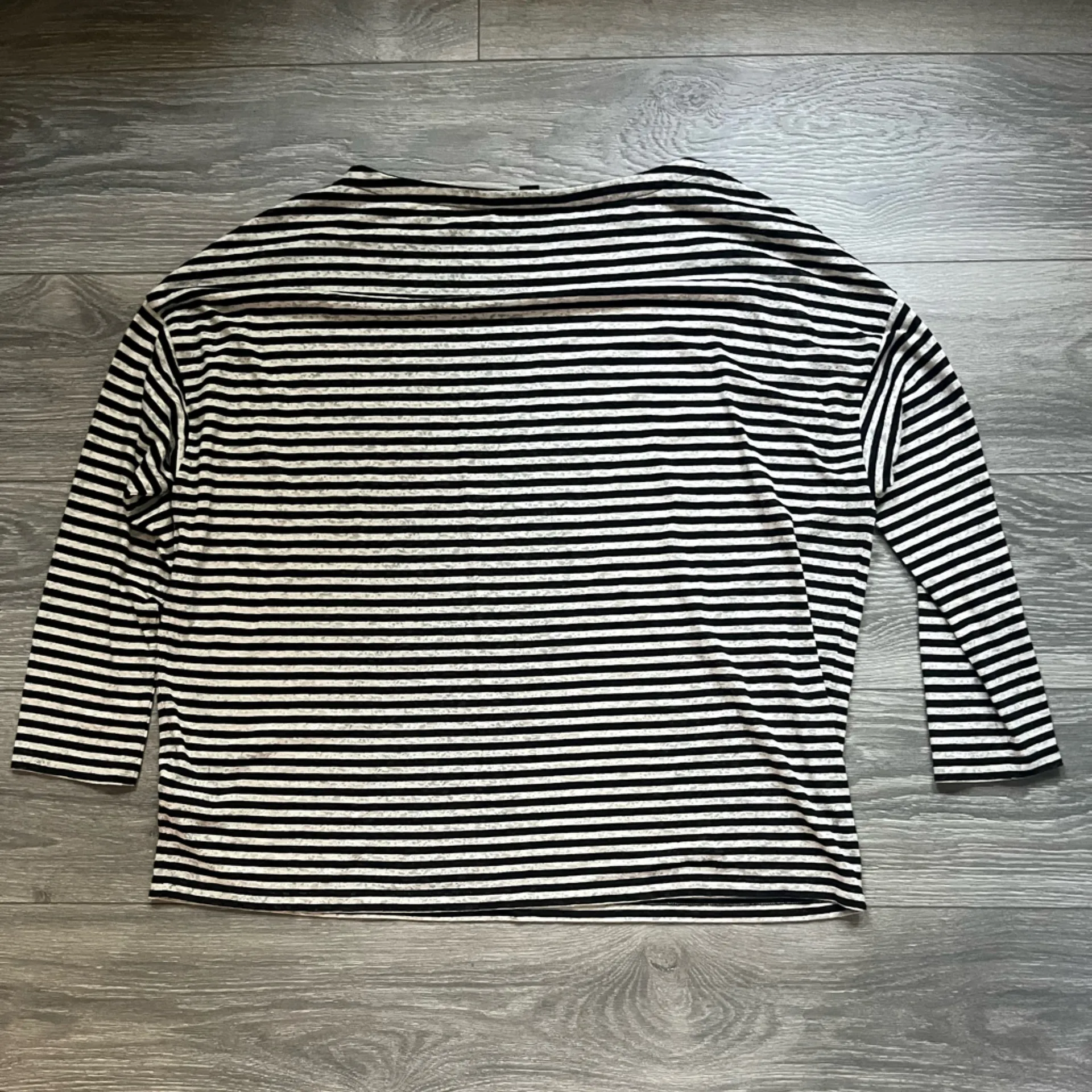 ALLSAINTS Black Cream Striped Boat Neck Dolman Long Sleeve Semi Sheer Top Size M - Image 2