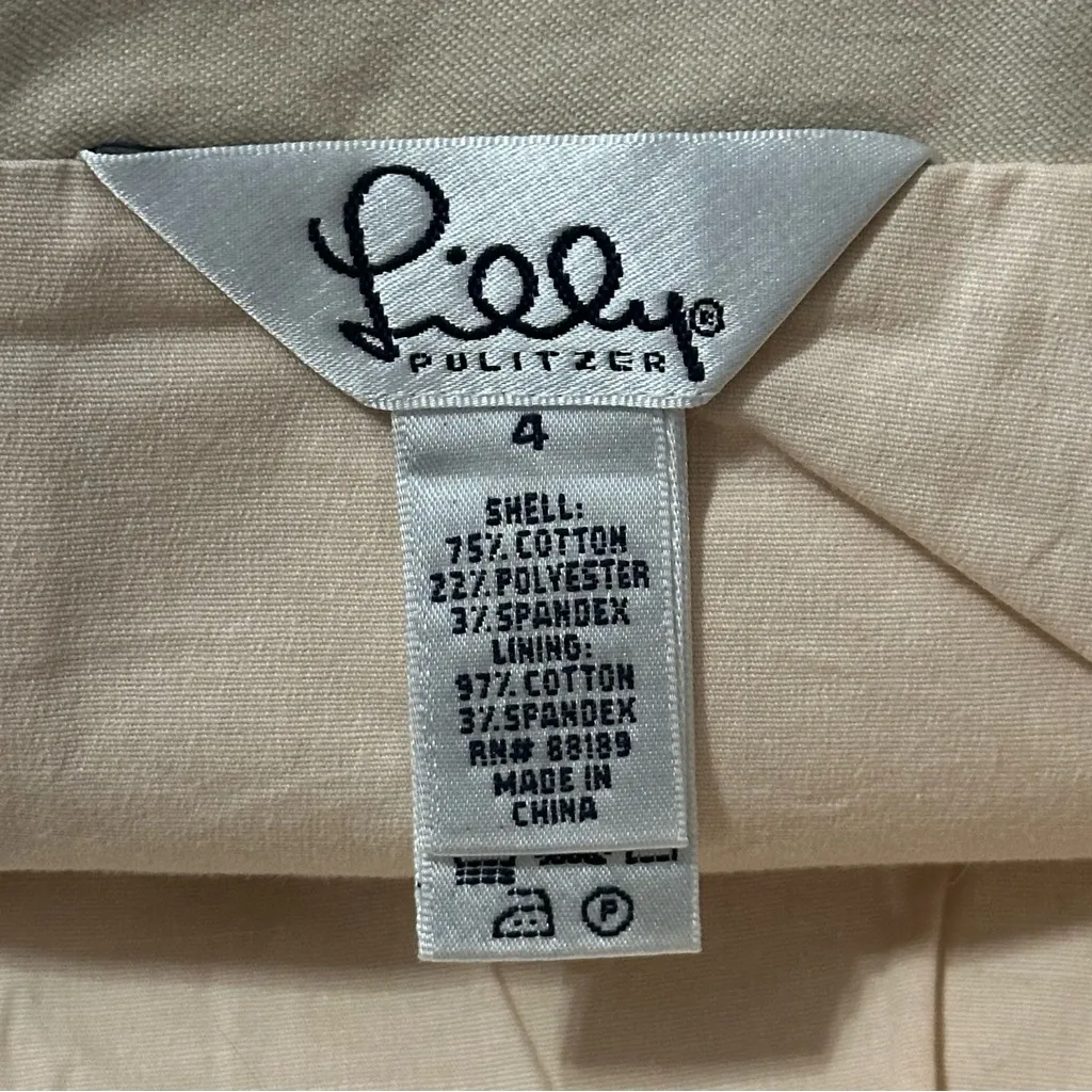 Lilly Pulitzer Vintage White Label Size 4 Tan Beige Pink Shell Embroidered Skirt - Image 3